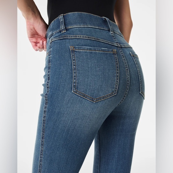 New SPANX Flare Jeans Vintage Indigo Business Casual Women’s Size Large Tall NWT - Picture 2 of 13